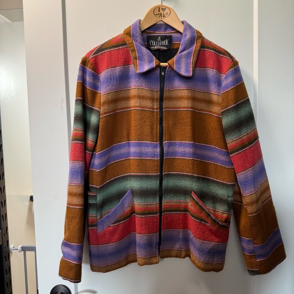 Vintage Women JL Colebrook Southwestern Stripe Full Zip Jacket‎ Coat Collared M